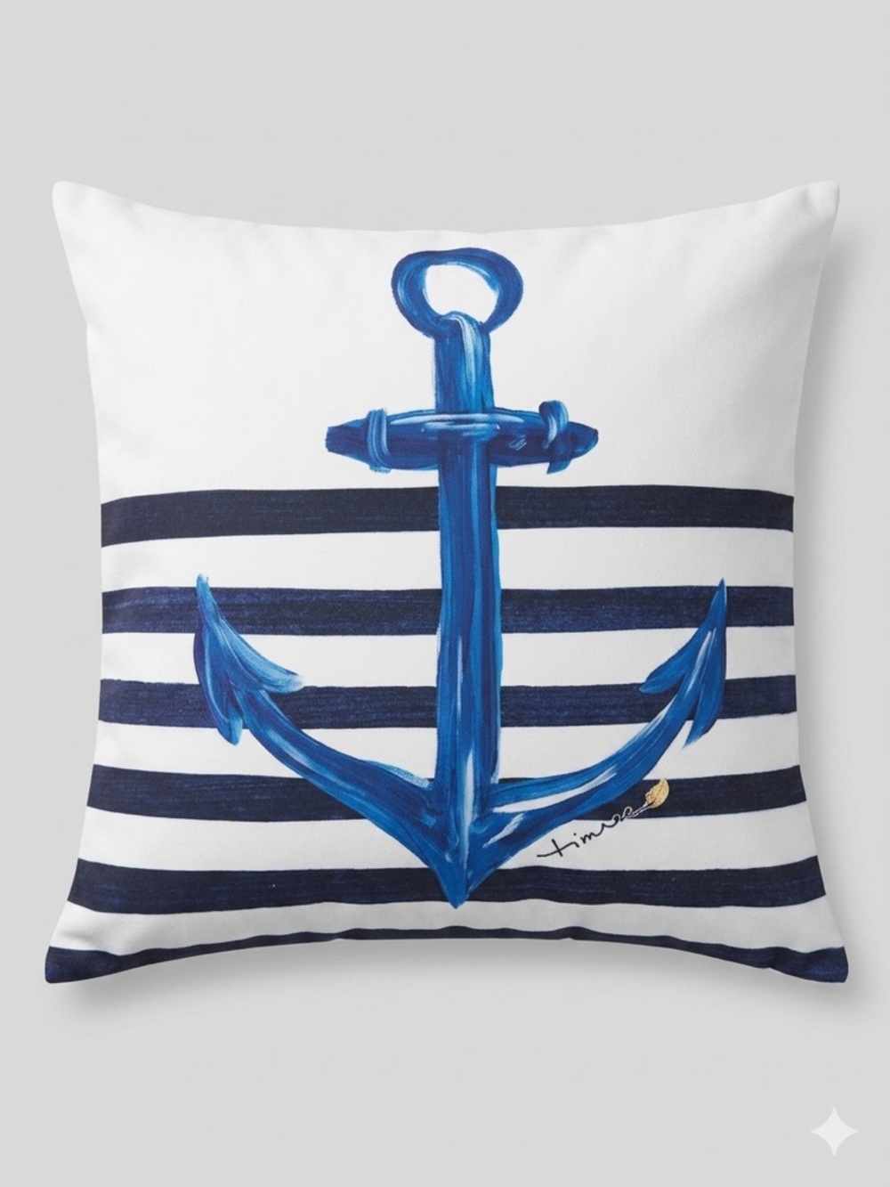 Nautical Anchor Pillow "Seas The Day" Theme Striped Accent Decor
